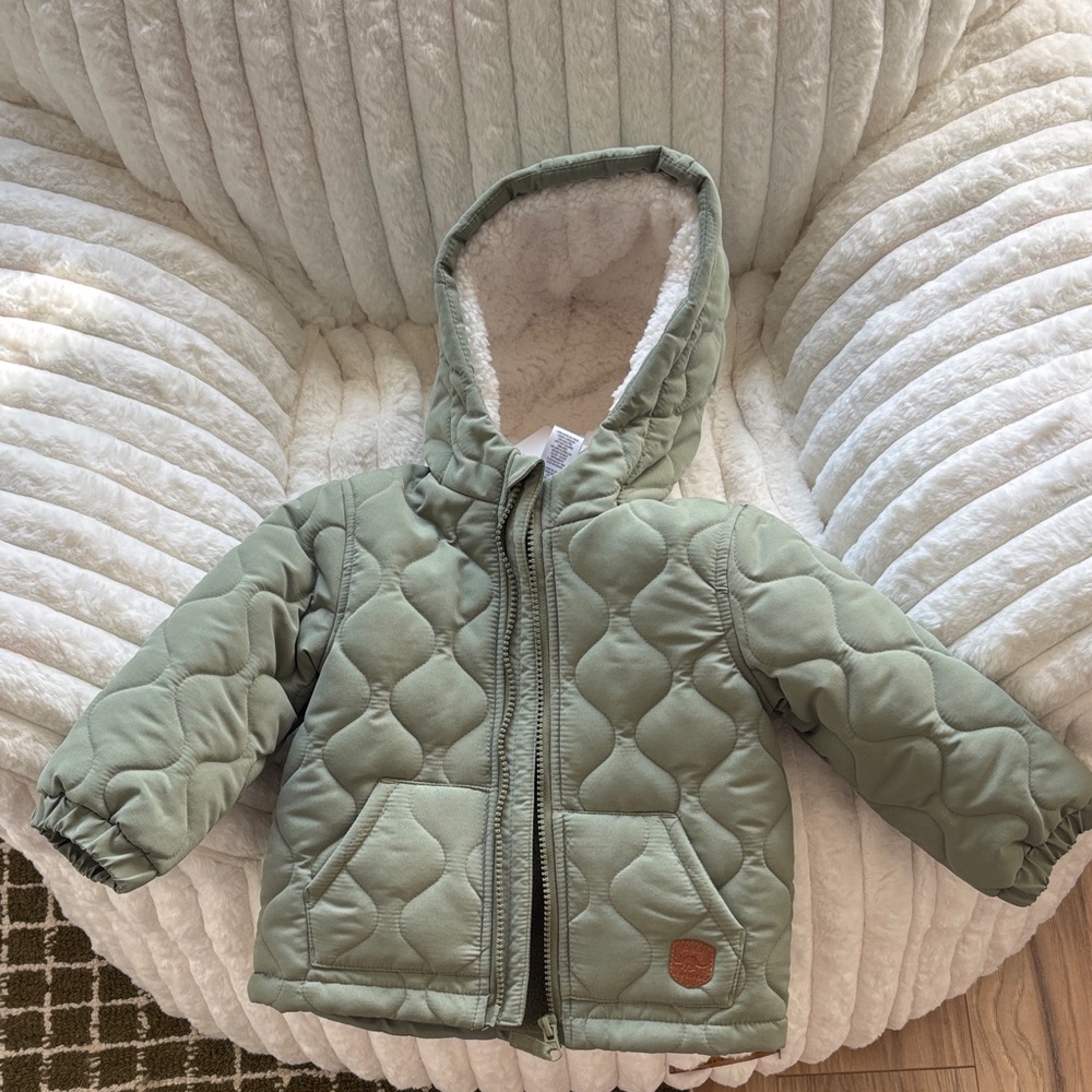 Little Me Quilted Green Hooded Jacket